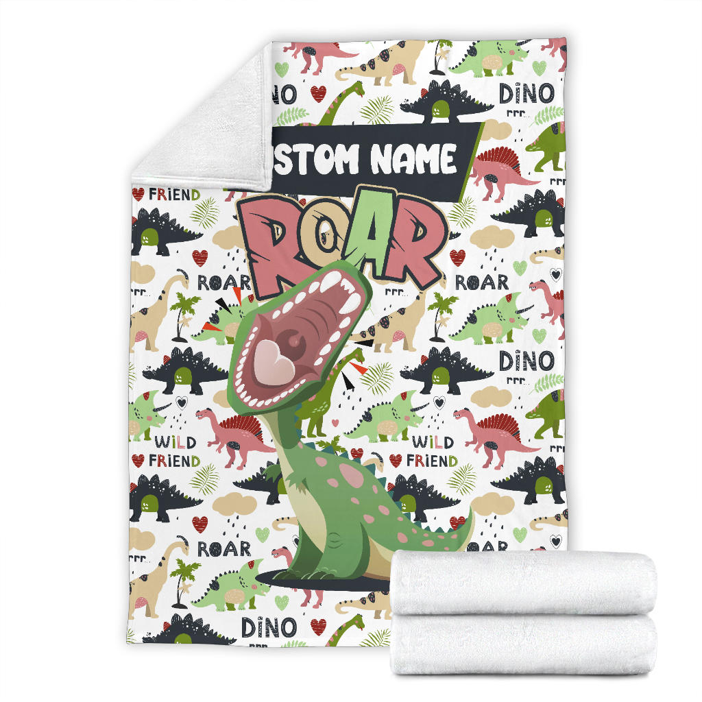 Personalized Name Dino Roar Dinosaur Blanket for Boys & Girls