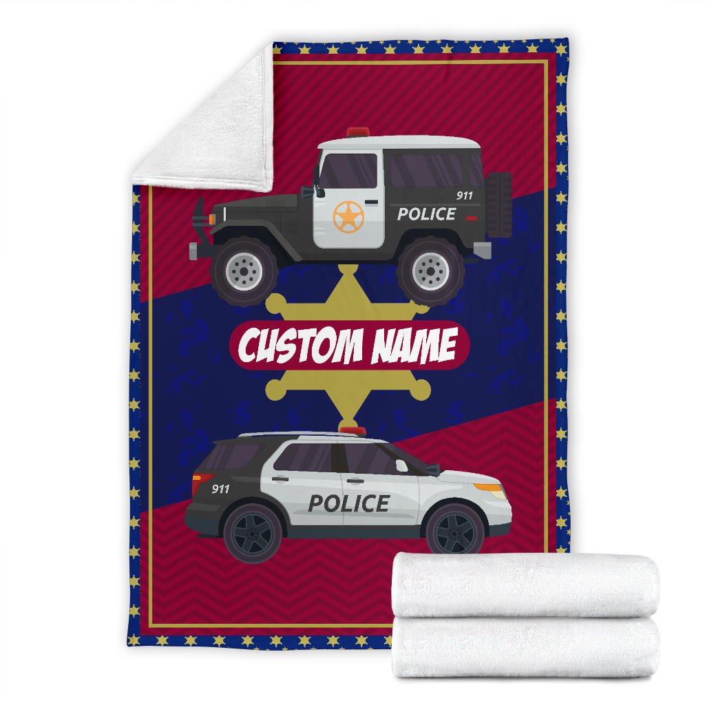 Personalized Name Police Cars Blanket for the Kids, Boys & Girls Police Blanket