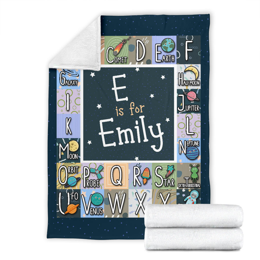 Personalized Name ABC Alphabet Space, Solar System Blanket for Kids