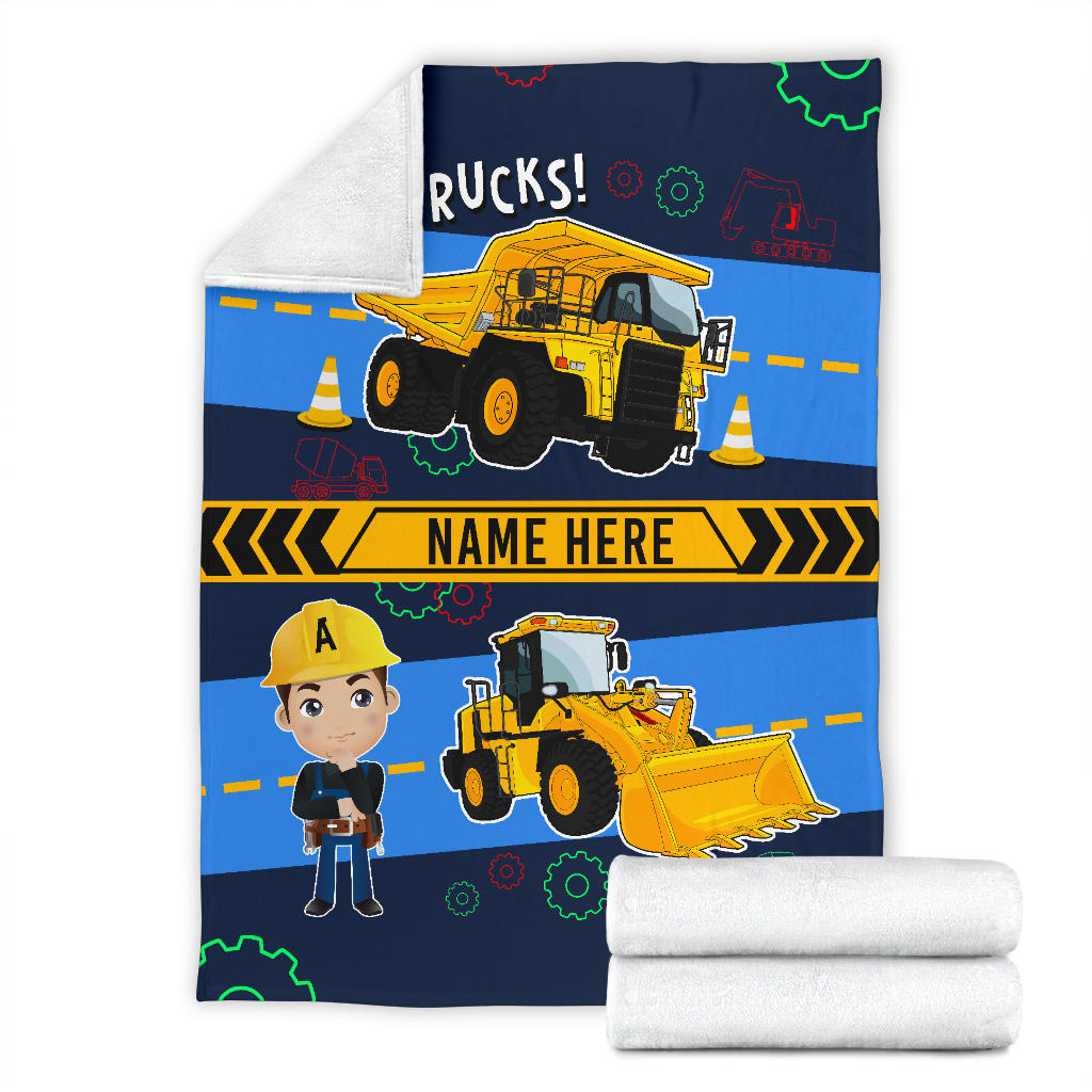 Personalized Name I Love Trucks Blanket for Boys & Girls with Character Personalization