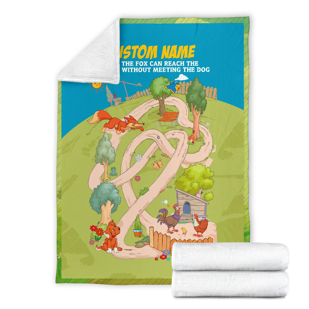 Personalized Name, Educational, Learning, How the Fox Can Reach the Chicken Without Meeting the Dog Blanket for Kids