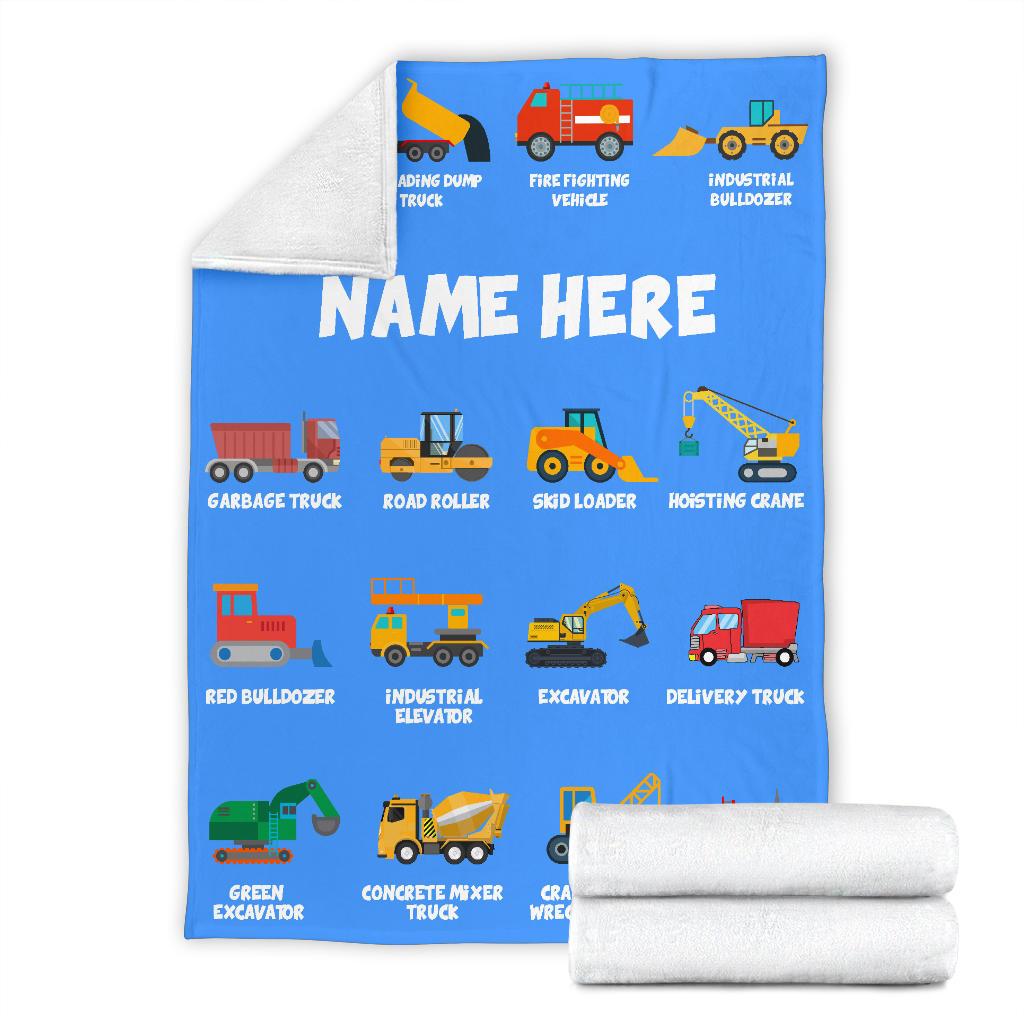 Personalized Name Construction Machines Boys & Girls Blanket