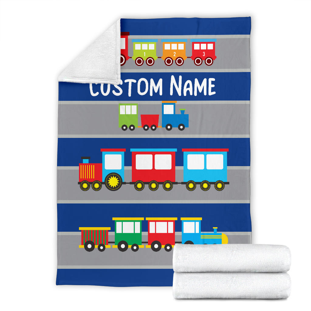 Personalized Name Train Blanket for Kids, Boys & Girls