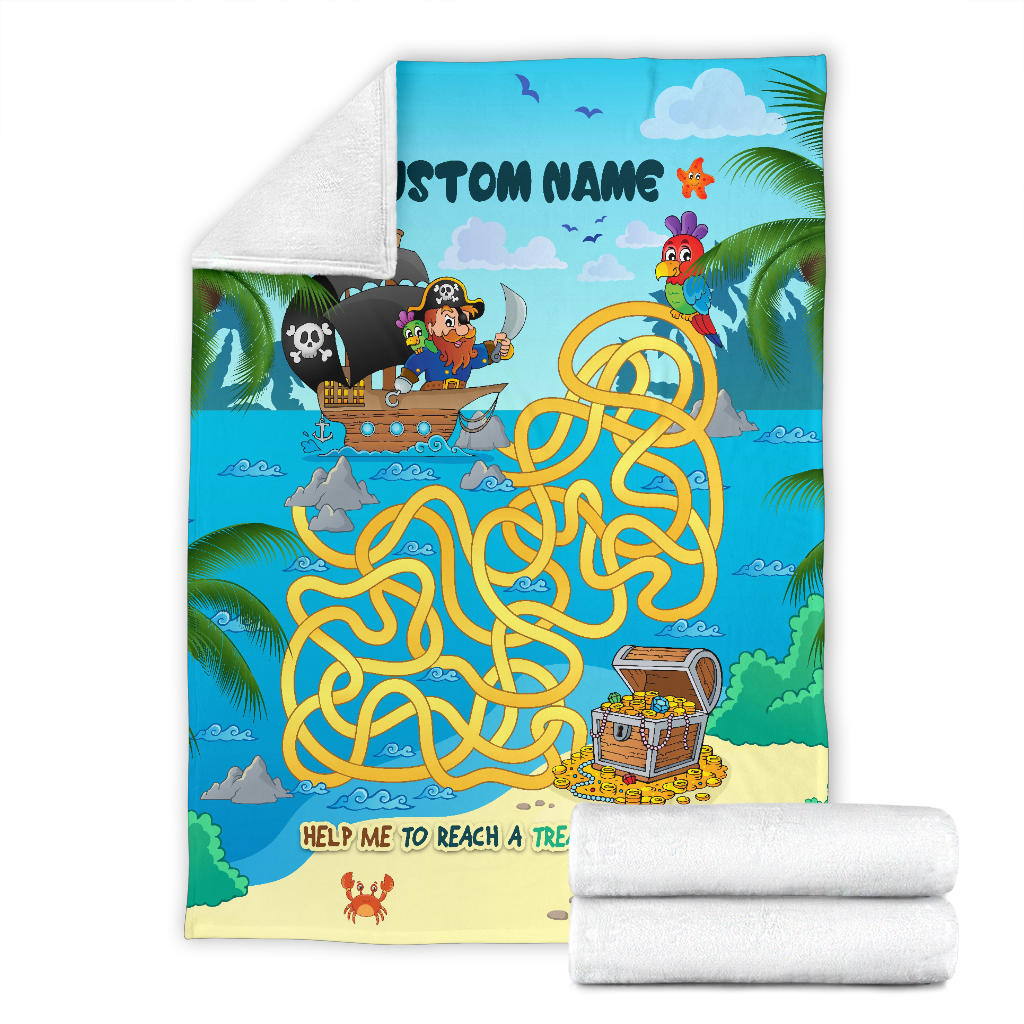 Personalized Name Educational, Pirate Maze Game Blanket for Boys & Girls, Custom Name Have Fun Blanket for Kids