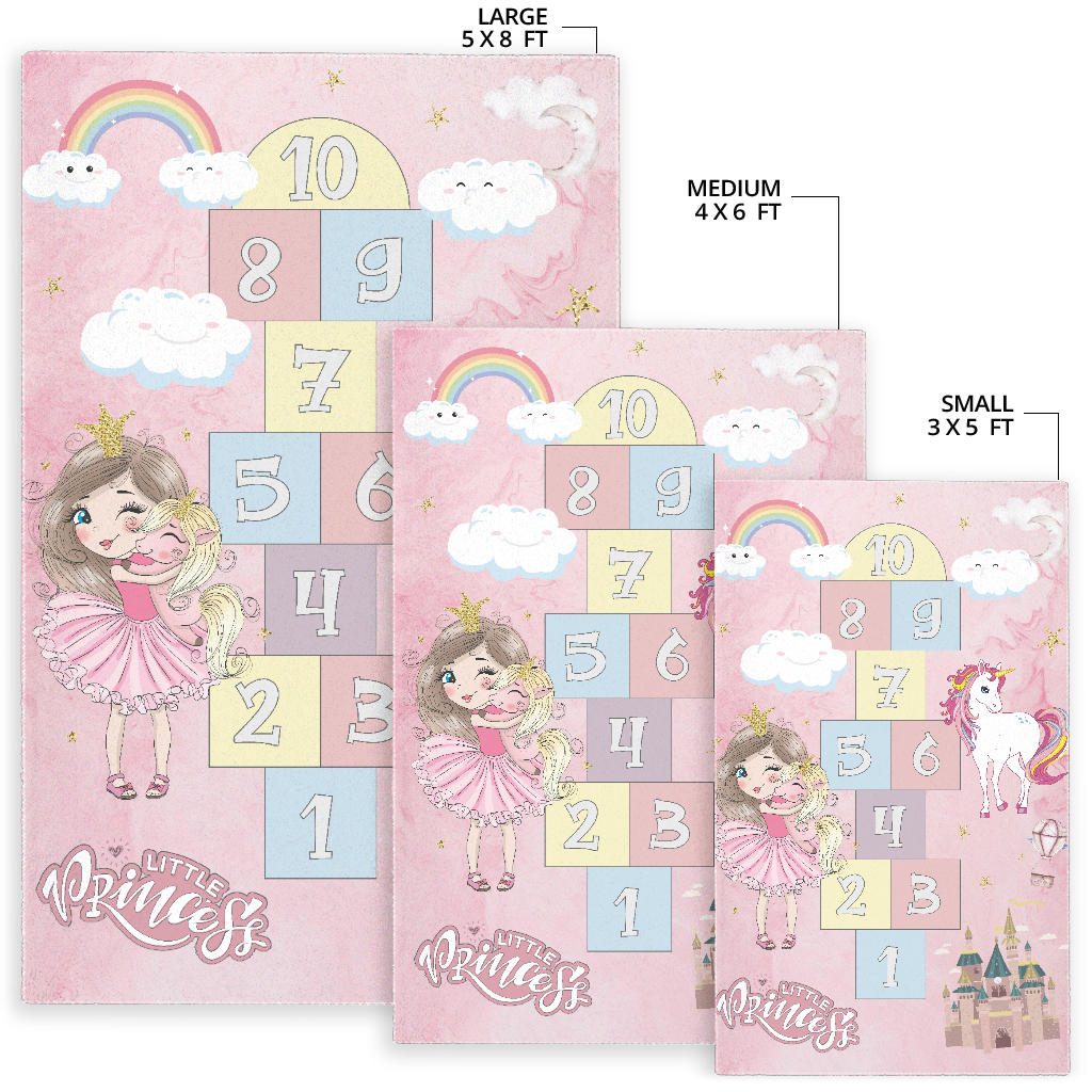 Little Princess & Unicorn Play Mat with Numbers | Carpet for Girl's Room