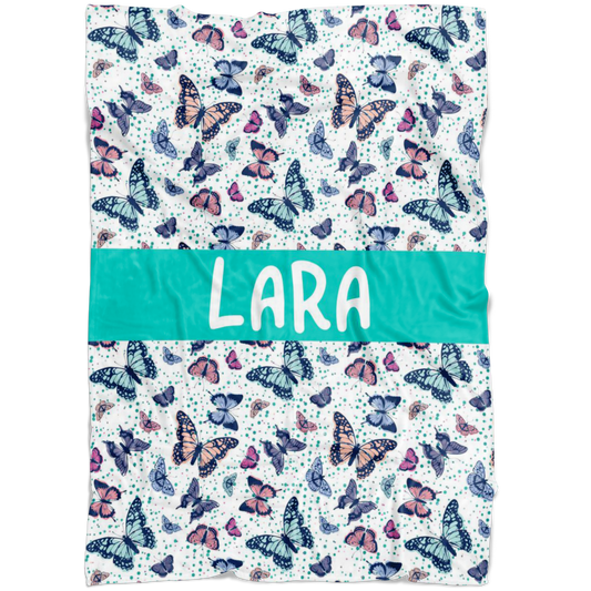 Personalized Name Butterflies Blanket for Girls & Boys, Children Blanket - Lara