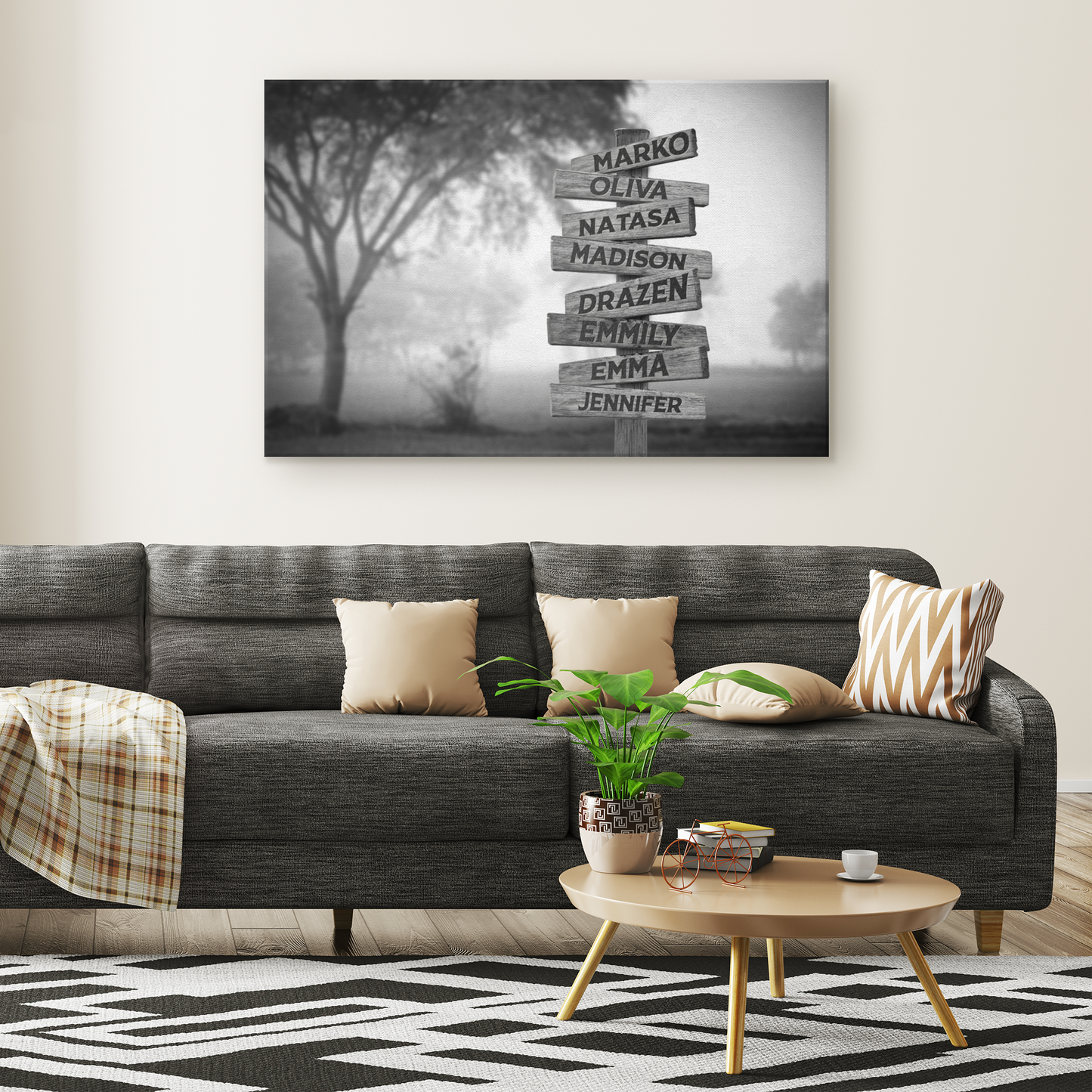 Personalized Multi Names Family Canvas Wall Art - Woods