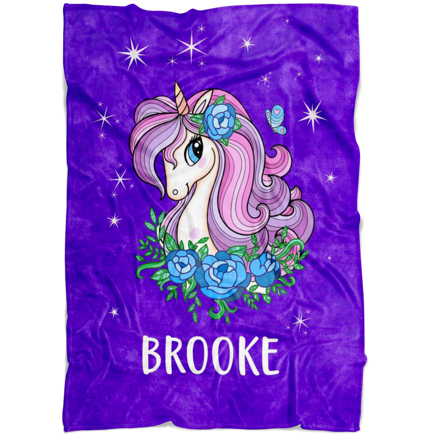 Personalized Name Sparkling Unicorn Purple Blanket for Girls & Babies - BROOKE