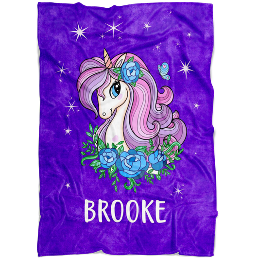 Personalized Name Sparkling Unicorn Purple Blanket for Girls & Babies - BROOKE