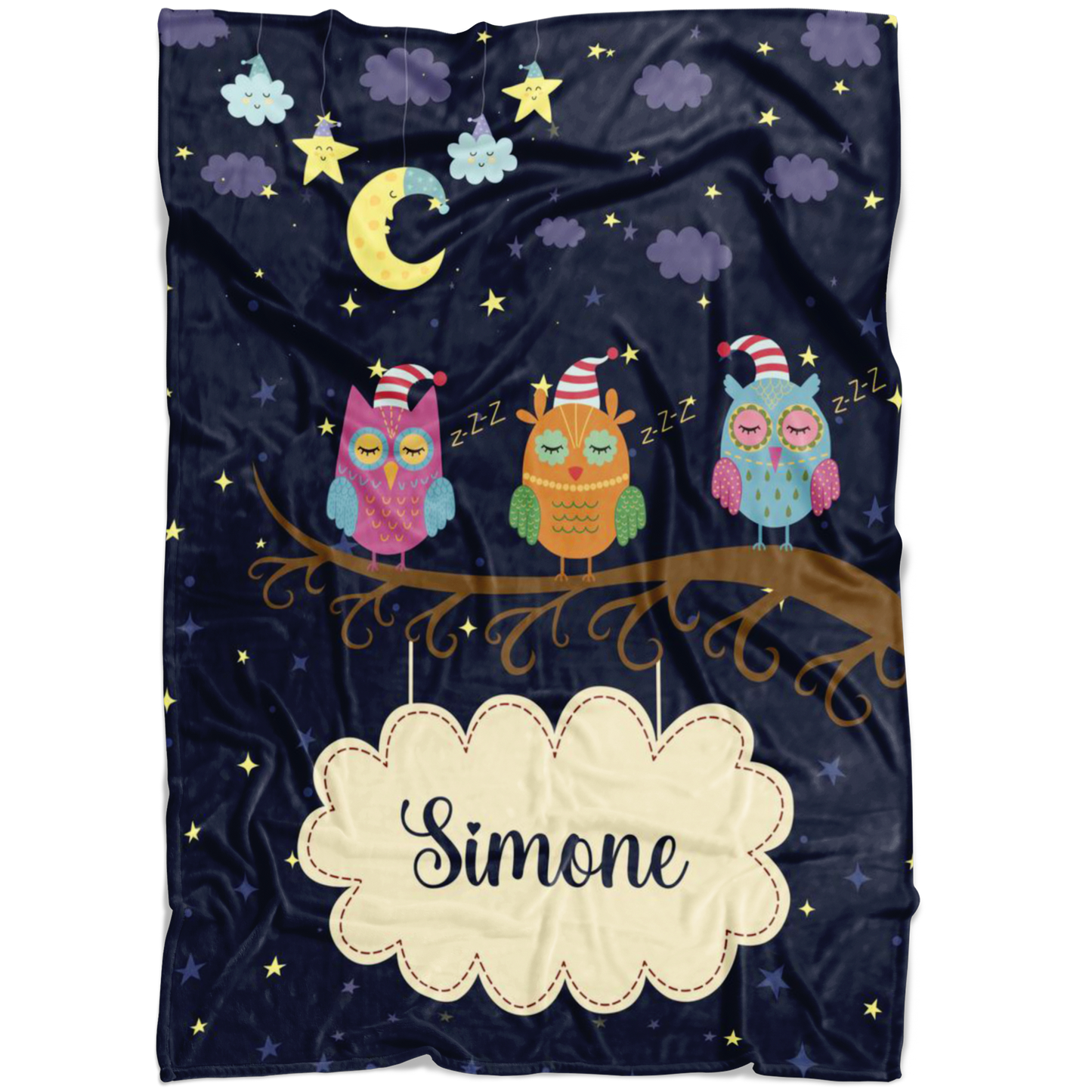 Personalized Name Sleepy Owls Blanket for Kids - Simone