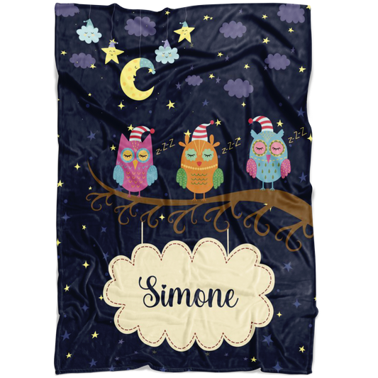 Personalized Name Sleepy Owls Blanket for Kids - Simone