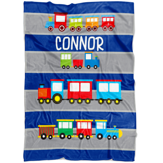 Personalized Name Train Blanket for Kids, Boys & Girls - Connor