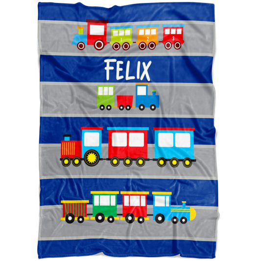 Personalized Name Train Blanket for Kids, Boys & Girls - Felix