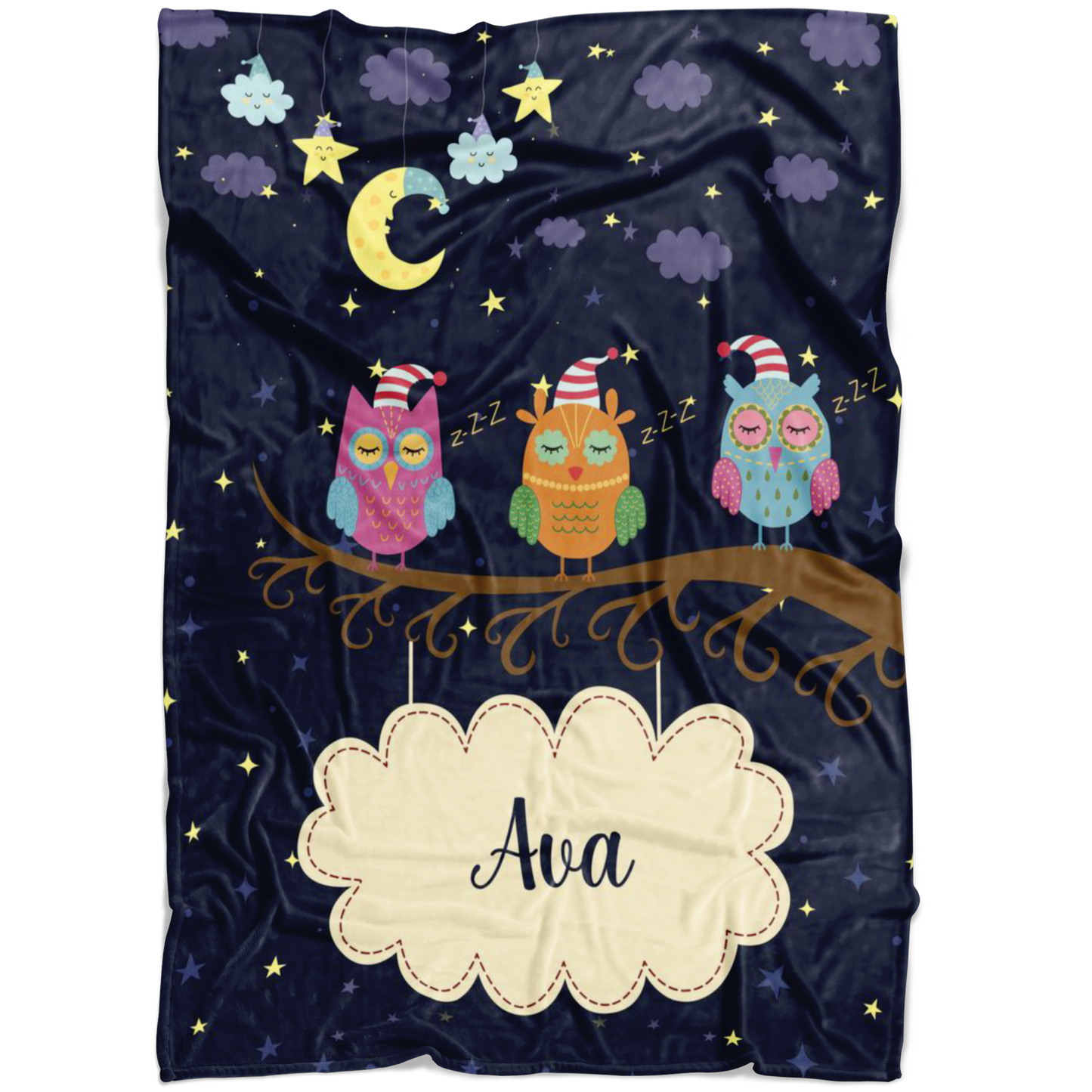 Personalized Name Sleepy Owls Blanket for Kids - Ava