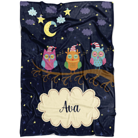 Personalized Name Sleepy Owls Blanket for Kids - Ava