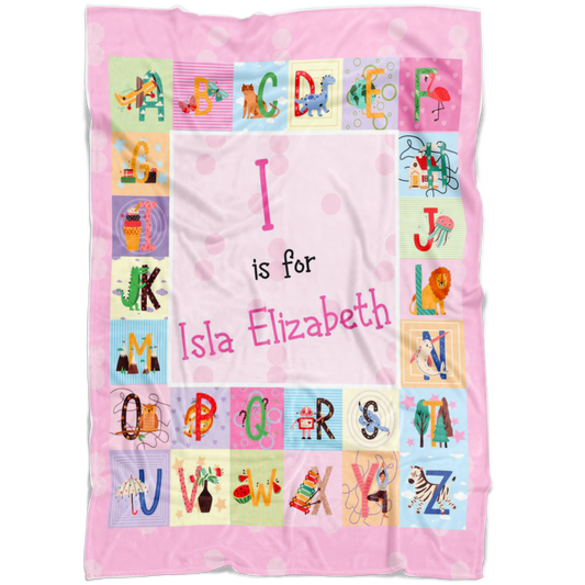 Personalized Name ABC Blanket for Babies & Girls - I for Isla Elizabeth