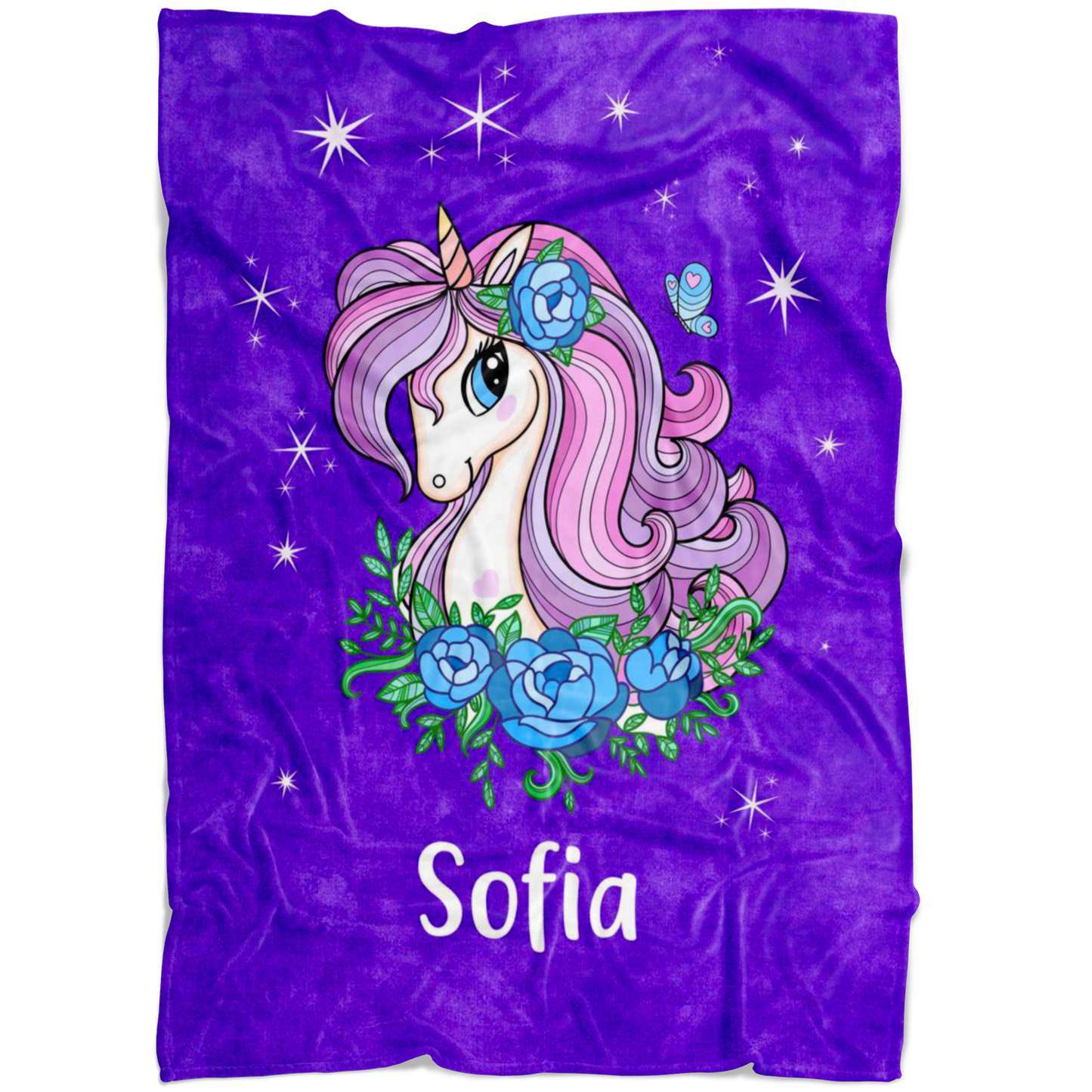 Personalized Name Sparkling Unicorn Purple Blanket for Girls & Babies - Sofia