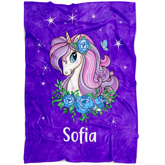 Personalized Name Sparkling Unicorn Purple Blanket for Girls & Babies - Sofia