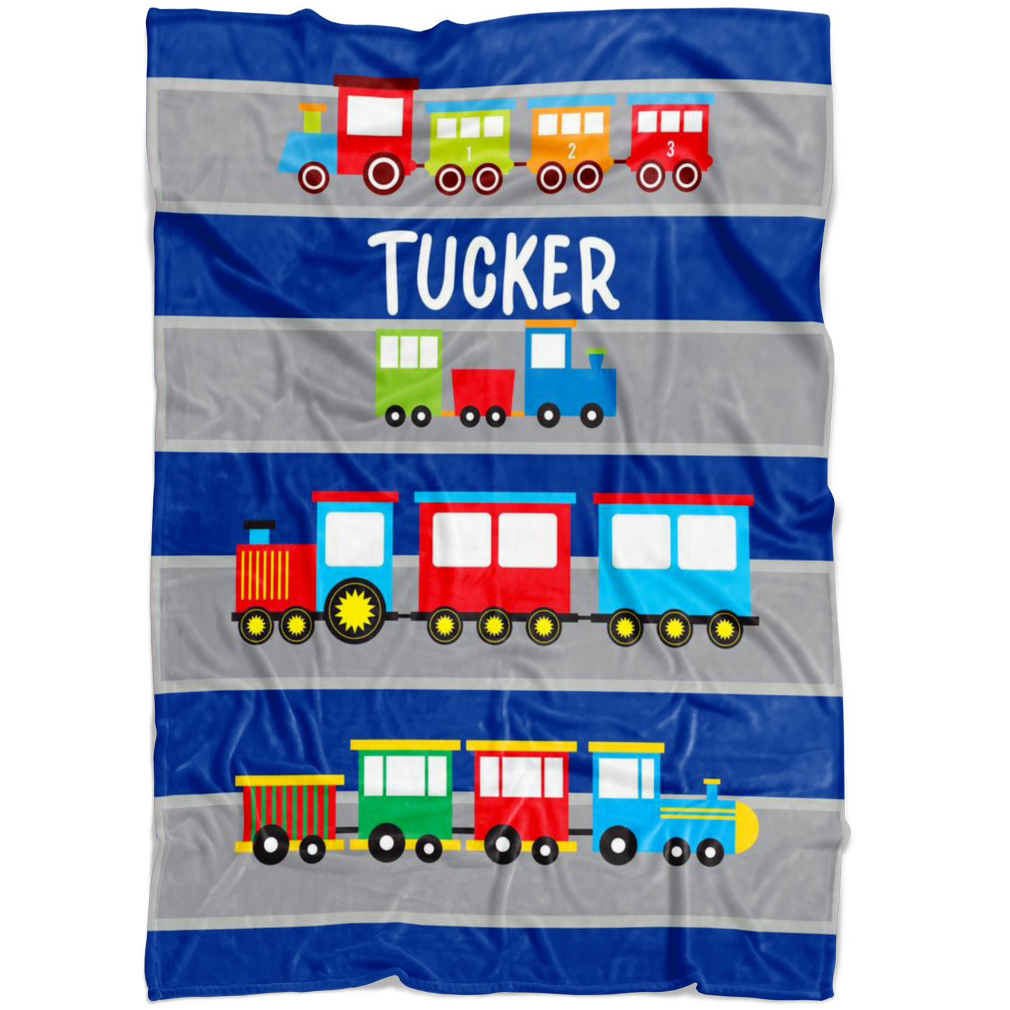 Personalized Name Train Blanket for Kids, Boys & Girls - Tucker