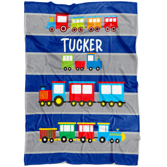 Personalized Name Train Blanket for Kids, Boys & Girls - Tucker