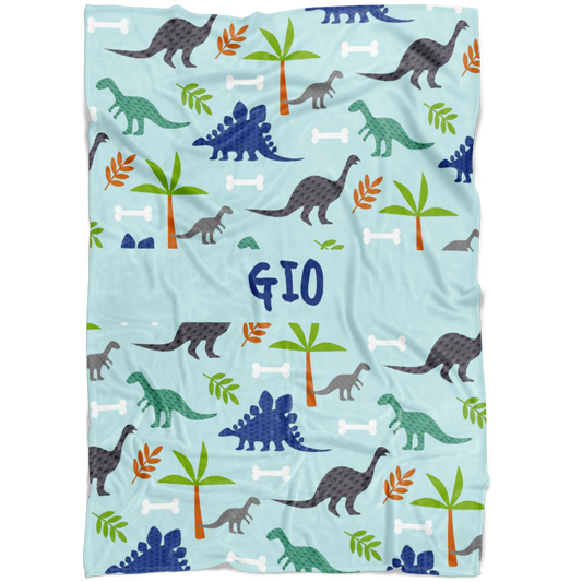 Personalized Dinosaur, Dino World Blanket for Boys, Kids - Gio