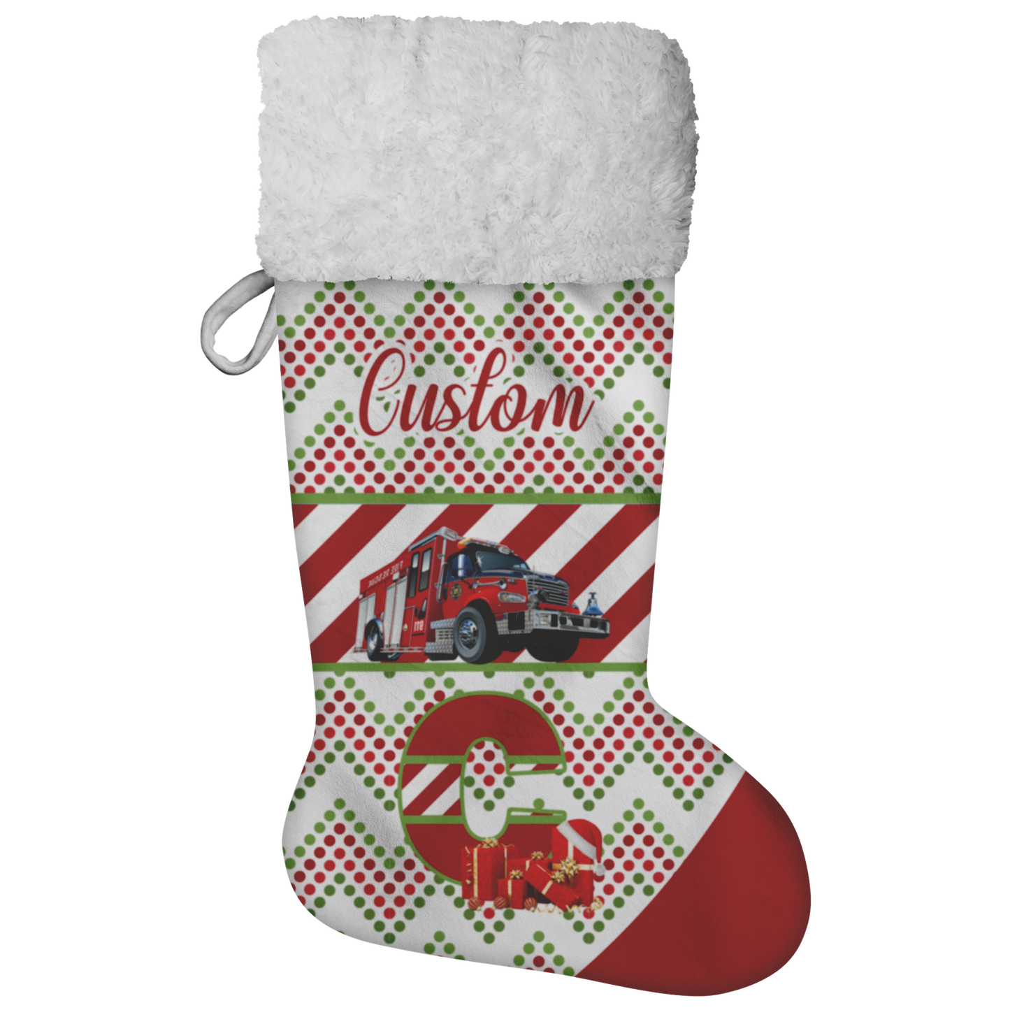 Personalized Name Christmas Stockings with Fire Truck