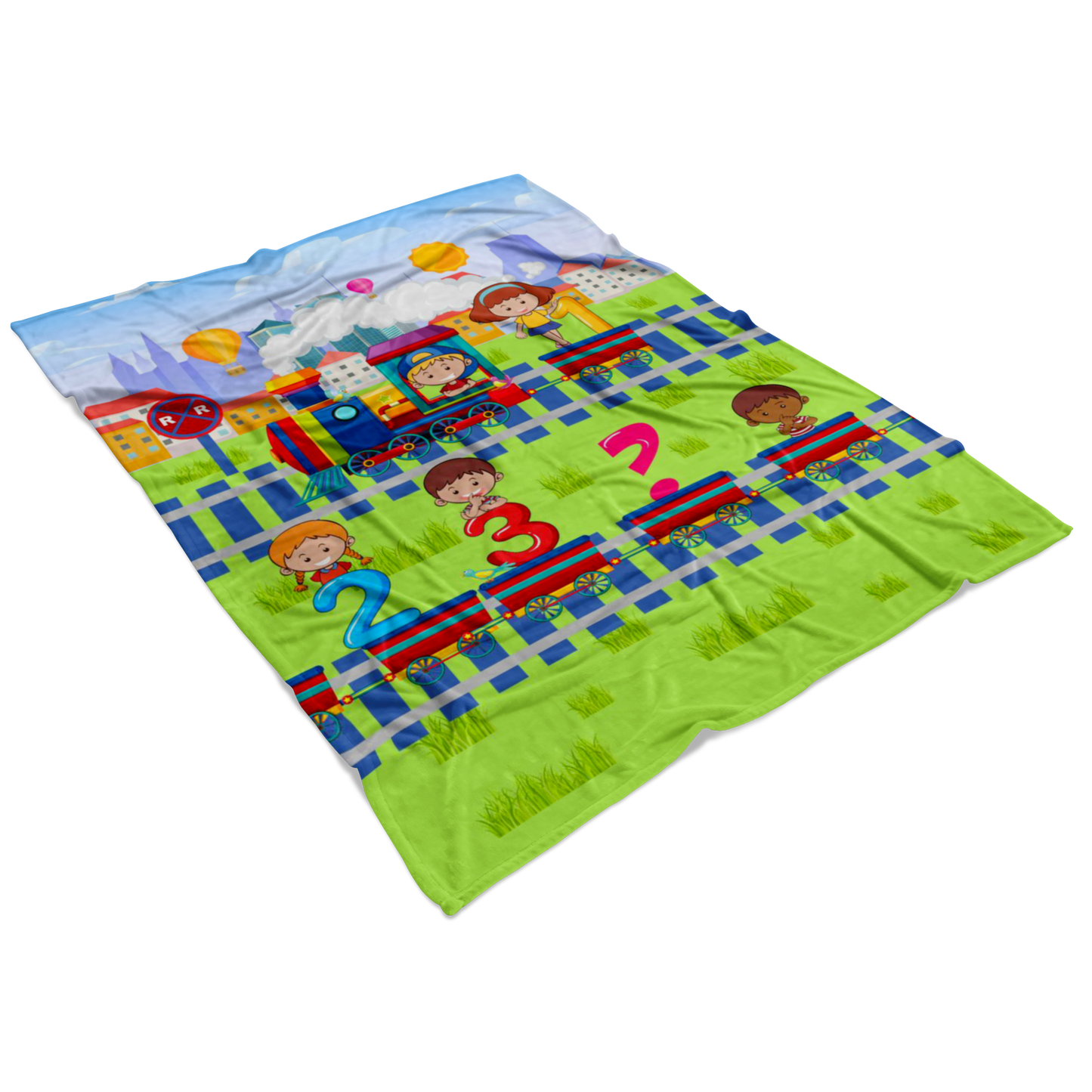 Educational Blanket for Kids with Train and Numbers