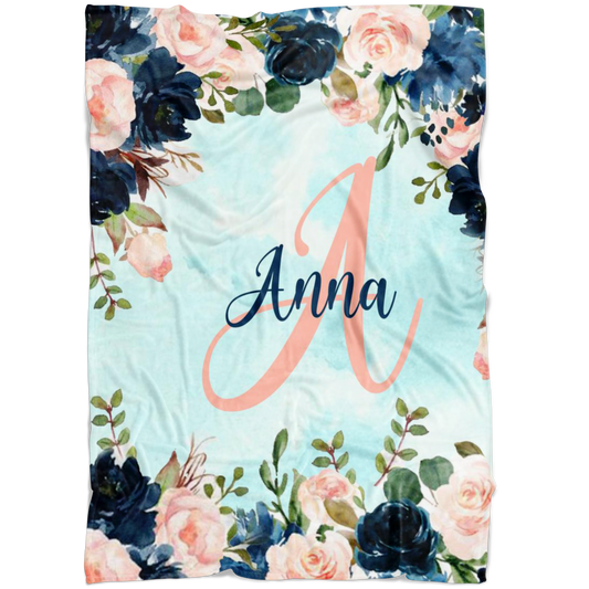 Personalized Name Baby & Girls Blanket with Roses - Anna