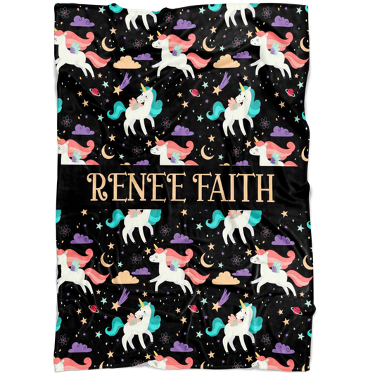 Personalized Name Unicorns Blanket for Girls - Renee Faith