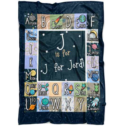 Personalized Name ABC Alphabet Space, Solar System Blanket for Kids - J for Jordi