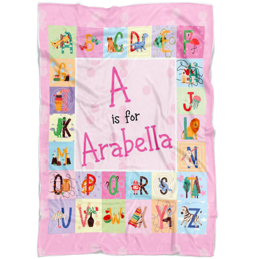 Personalized Name ABC Blanket for Babies & Girls / A for Arabella