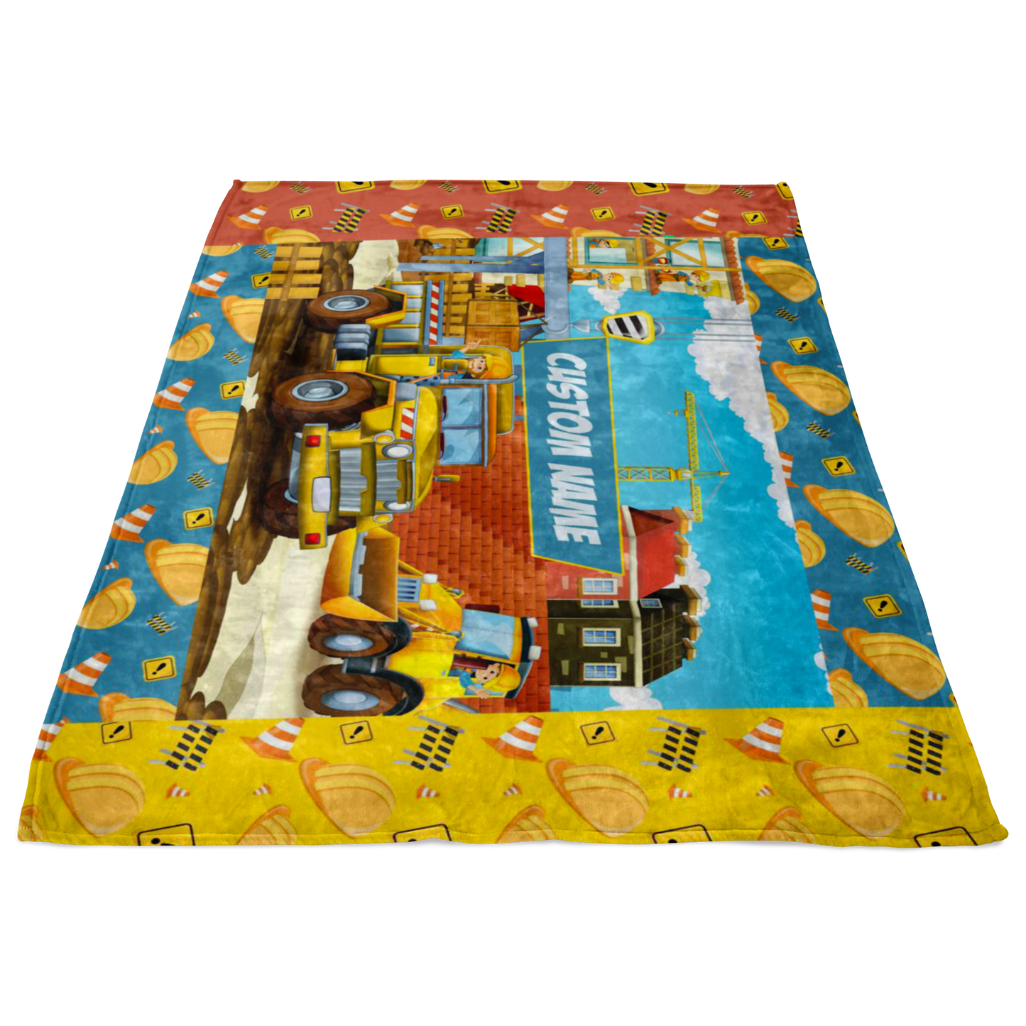 Personalized Name Construction Site Machinery Blanket for Boys & Girls
