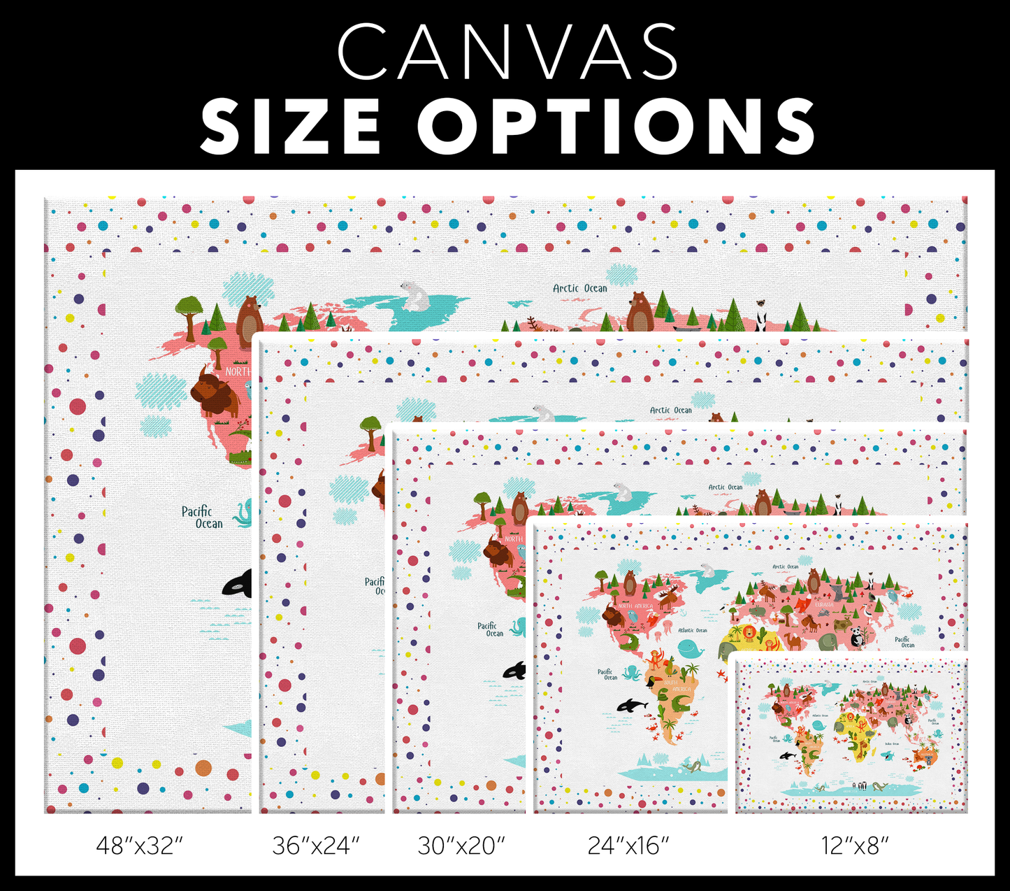 Personalized World Map for Kids, Canvas Wall Art for Children's Room, Learning, Educational Map for Boys & Girls