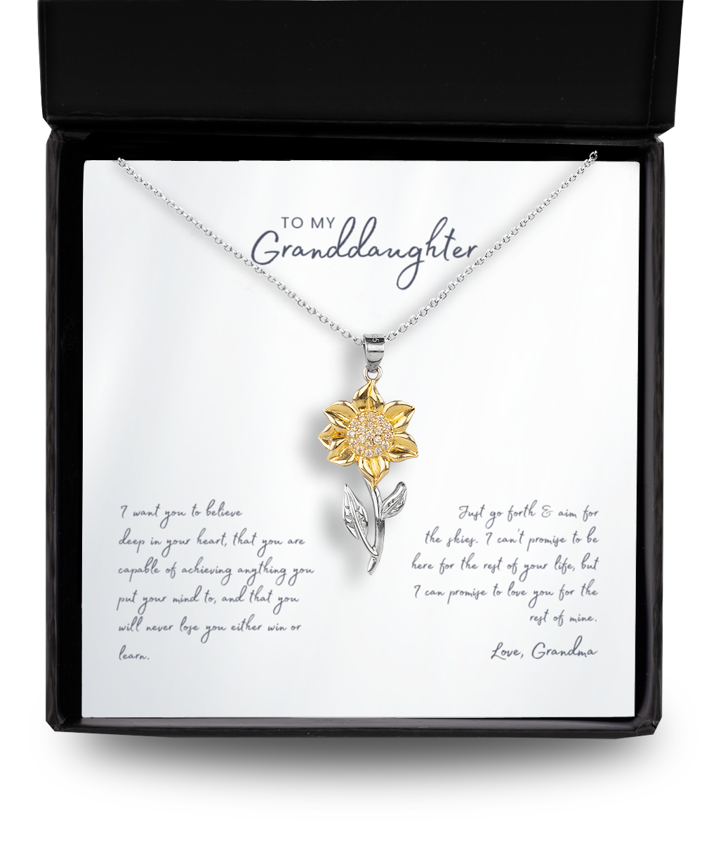 Granddaughter - Believe - Love Grandma - Sunflower 925 Sterling SilverNecklace