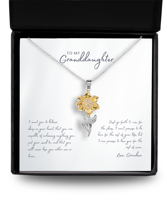 Granddaughter - Believe - Love Grandma - Sunflower 925 Sterling SilverNecklace
