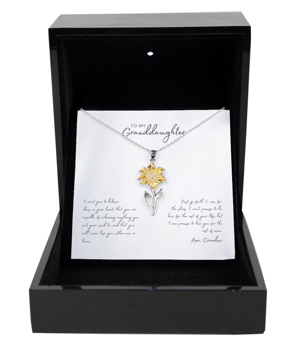 Granddaughter - Believe - Love Grandma - Sunflower 925 Sterling SilverNecklace