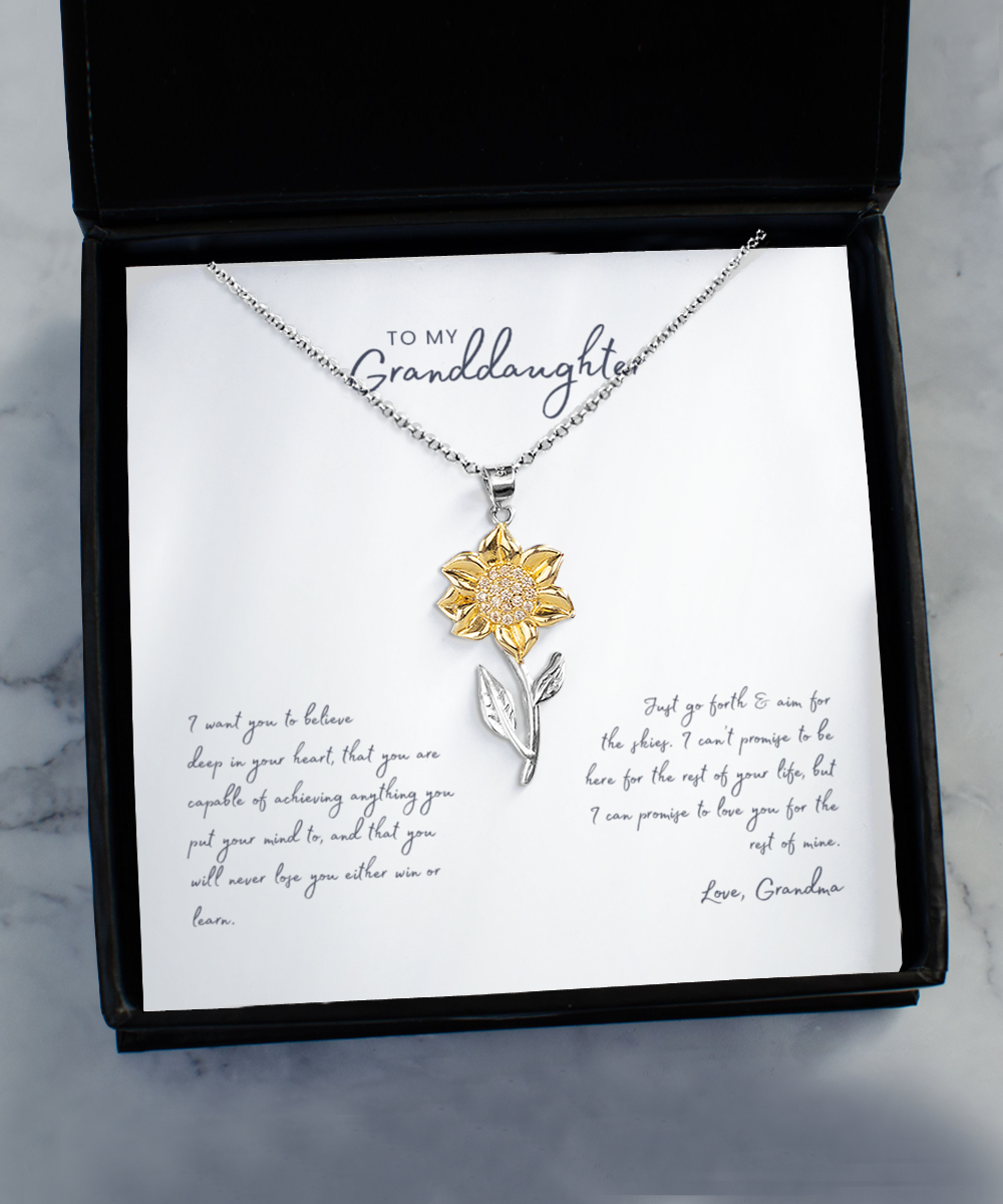 Granddaughter - Believe - Love Grandma - Sunflower 925 Sterling SilverNecklace