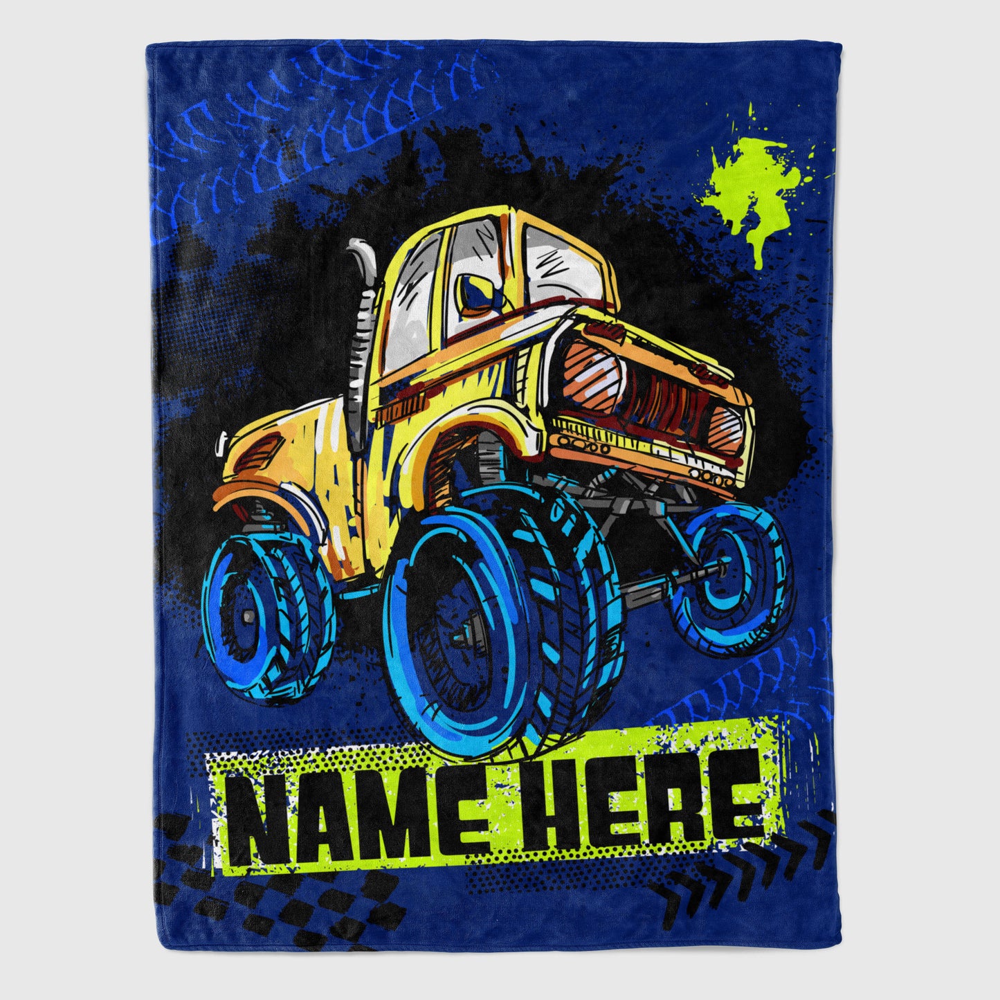 Personalized Name, Custom Blankets with Monster Trucks for Kids, Babies, Toddlers, Boys, Girls