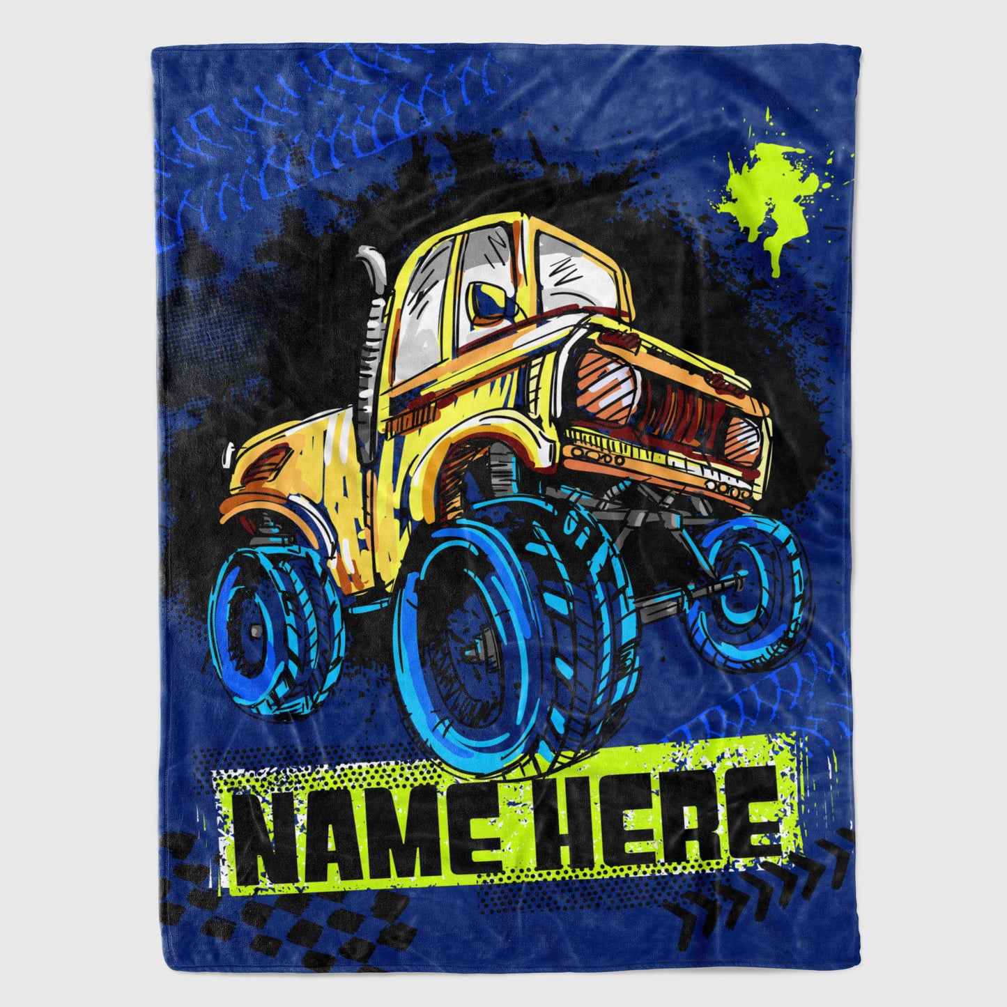Personalized Name, Custom Blankets with Monster Trucks for Kids, Babies, Toddlers, Boys, Girls