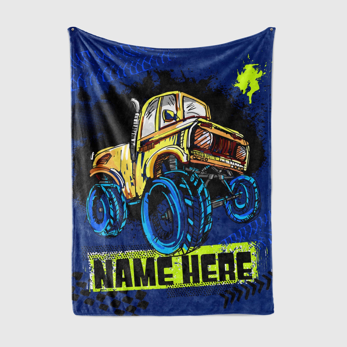 Personalized Name, Custom Blankets with Monster Trucks for Kids, Babies, Toddlers, Boys, Girls