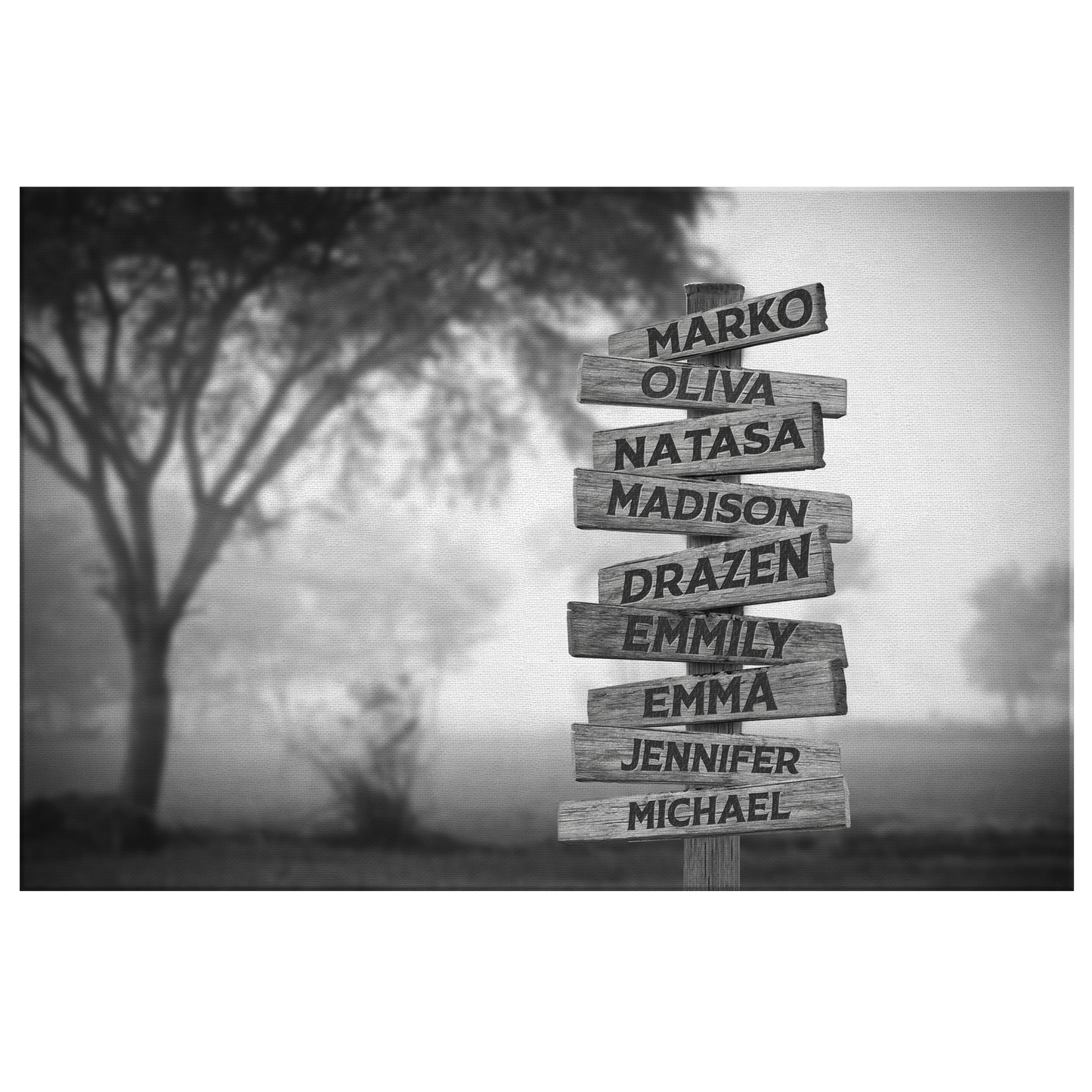 Personalized Multi Names Family Canvas Wall Art - Woods