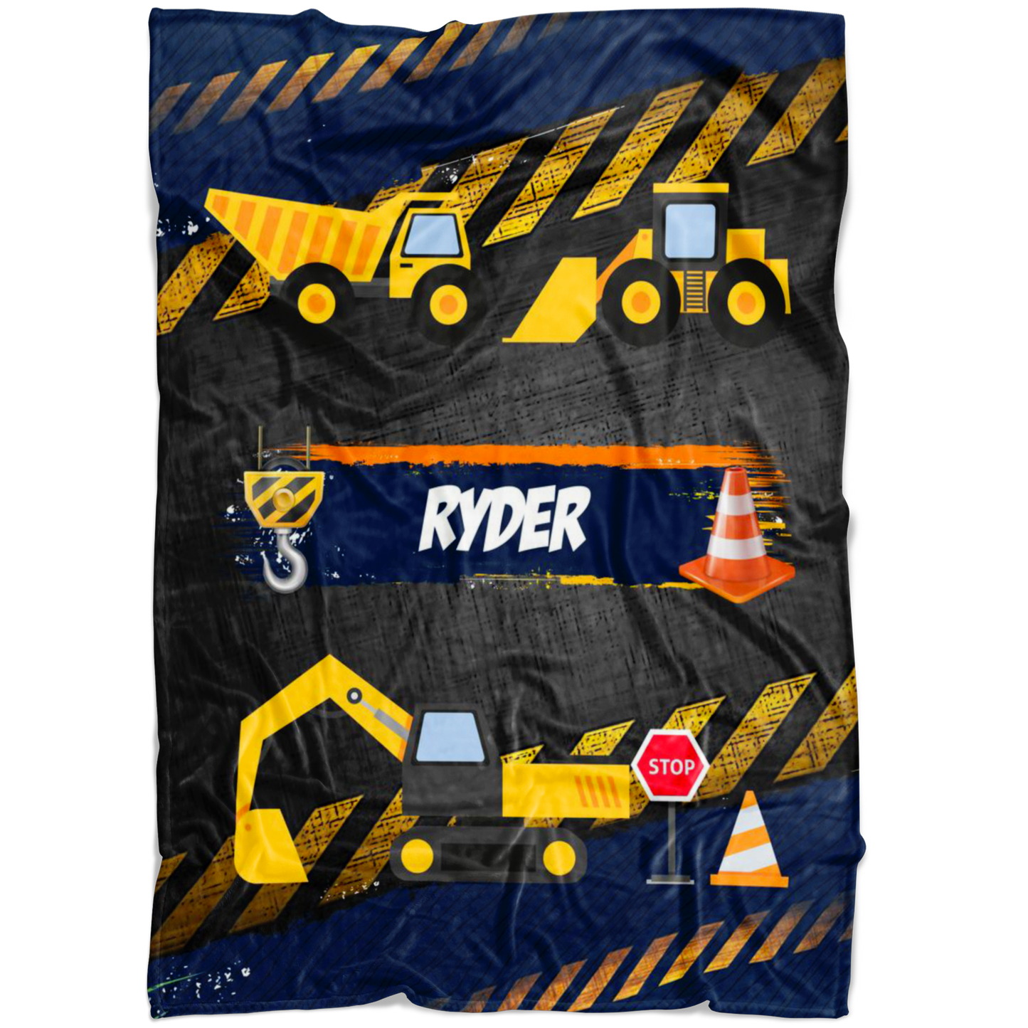 Personalized Name Stop Under Construction Blanket for Boys & Girls, Kids Name Blanket - Ryder