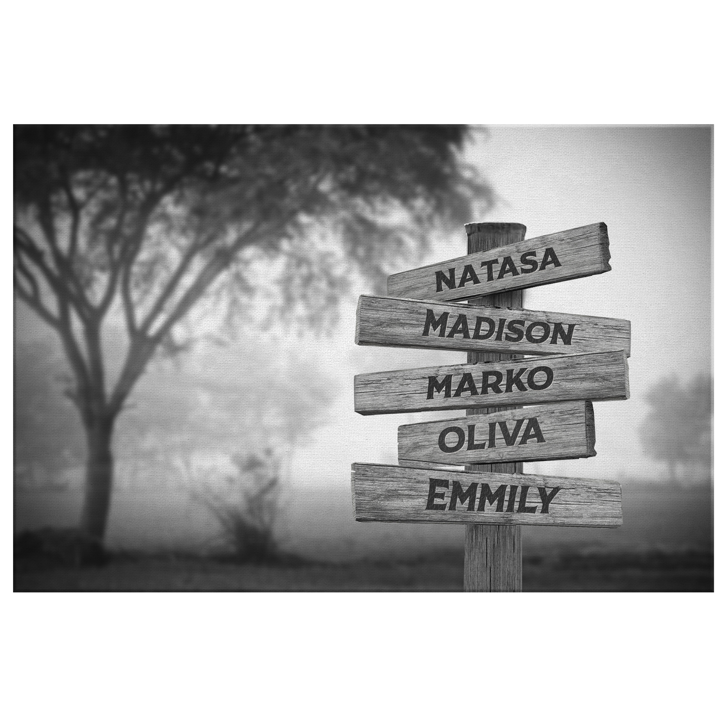 Personalized Multi Names Family Canvas Wall Art - Woods