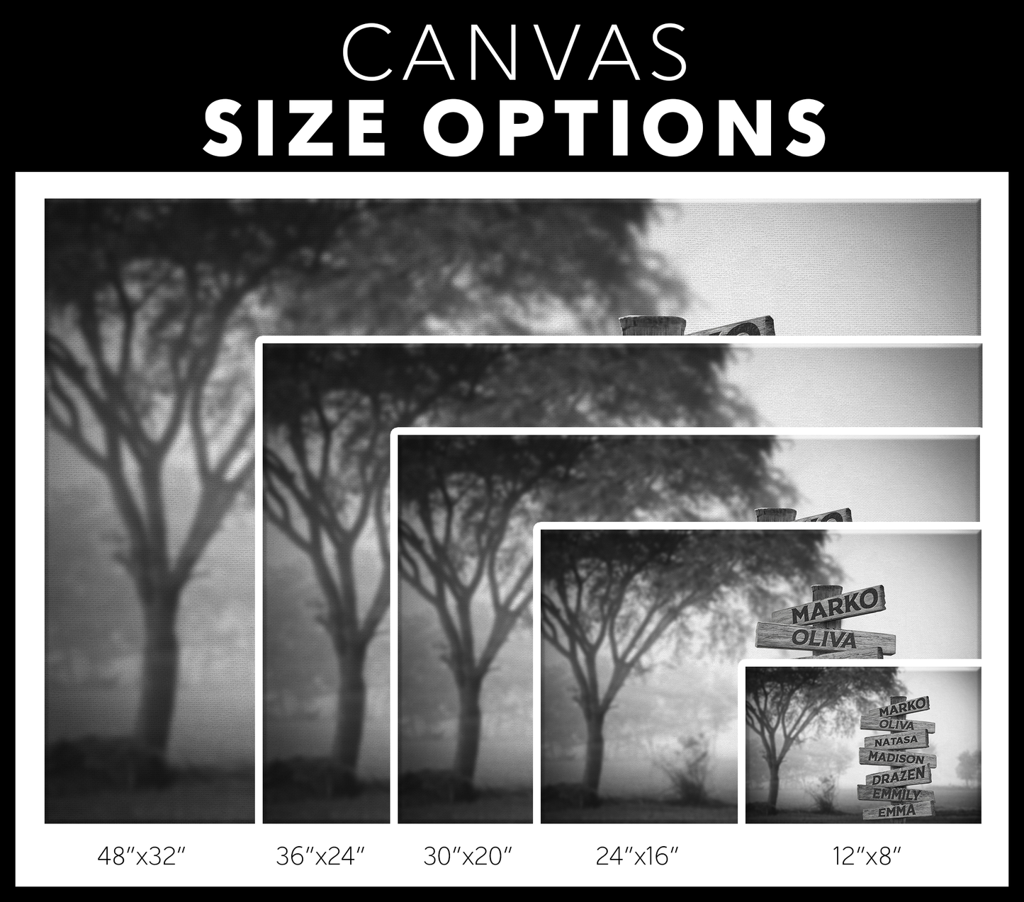 Personalized Multi Names Family Canvas Wall Art - Woods