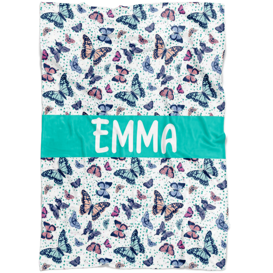 Personalized Name Butterflies Blanket for Girls & Boys, Children Blanket - Emma