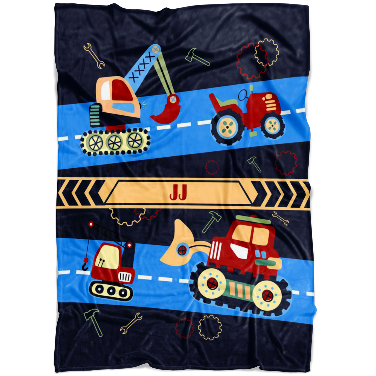 Personalized Name Blanket with Construction Machines & Tools for Kids - JJ