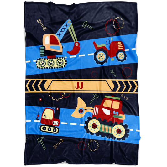 Personalized Name Blanket with Construction Machines & Tools for Kids - JJ