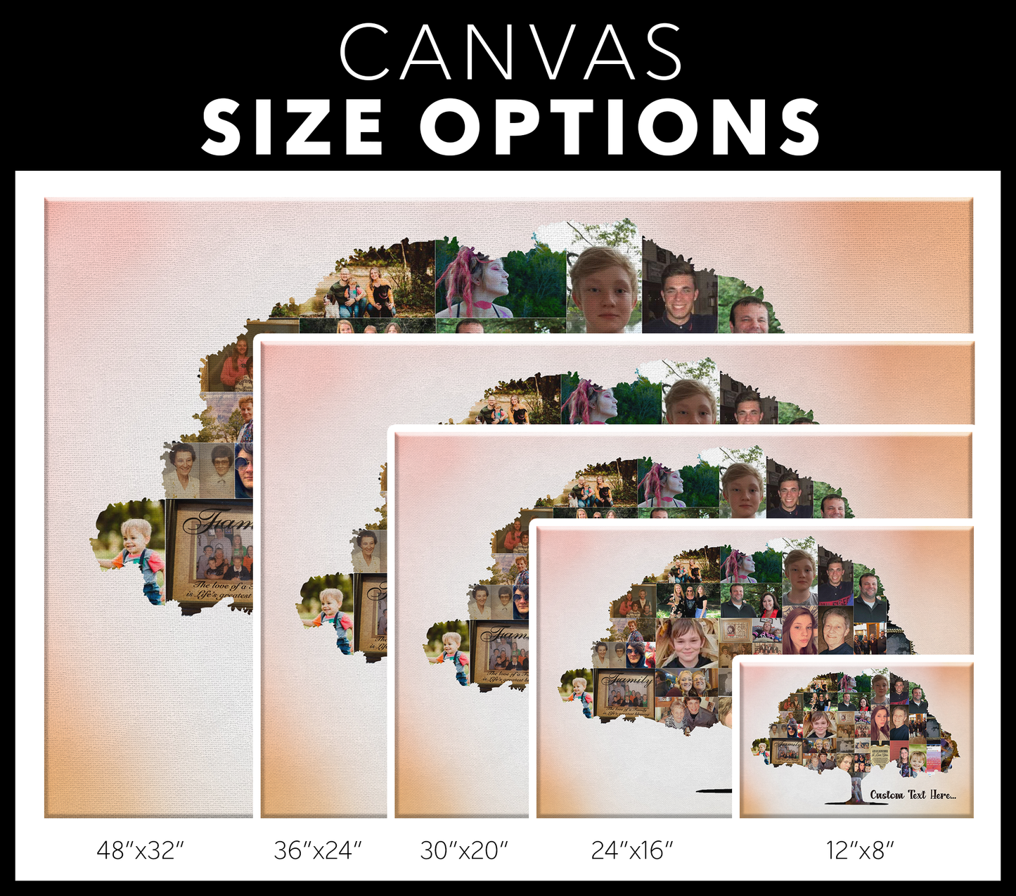 Family Tree Photo Collage Wall Art - Soft Orange