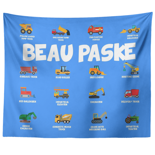 Personalized Name Construction Machines Wall Tapestry for Kids Room - Beau Paske