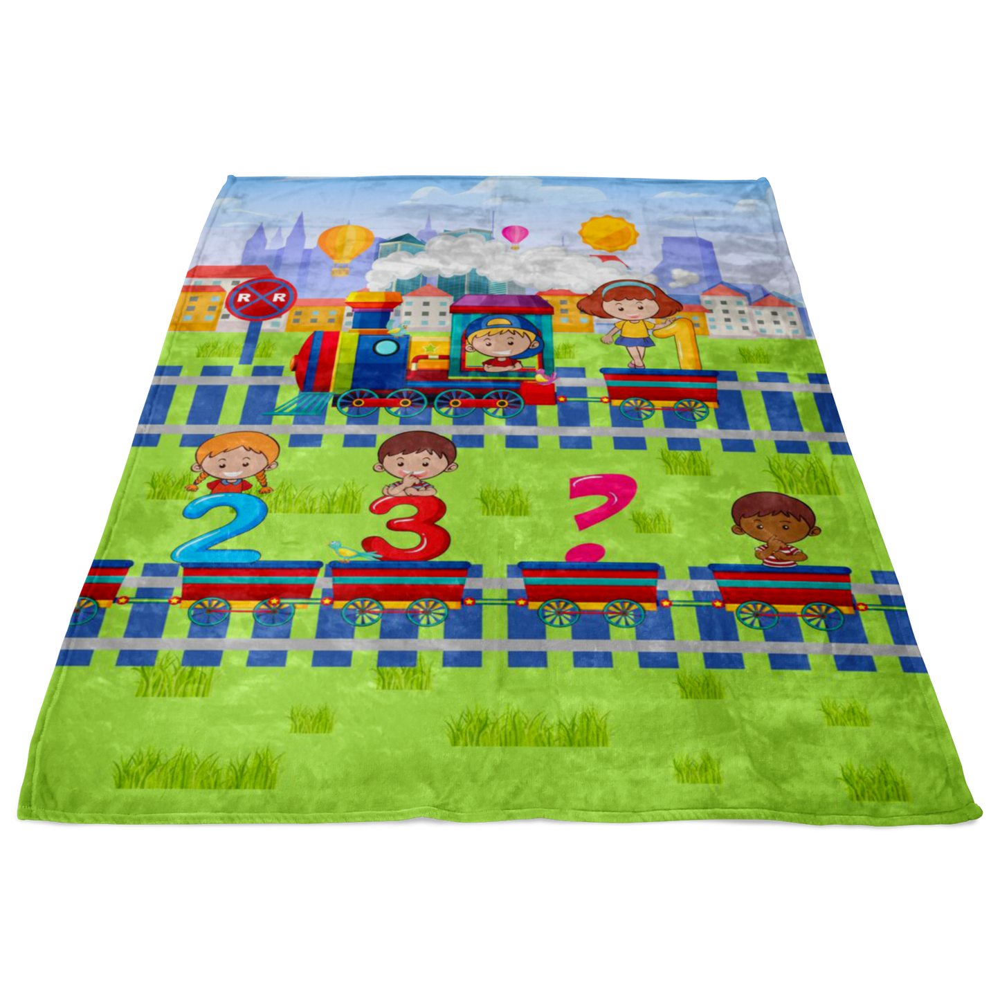 Educational Blanket for Kids with Train and Numbers